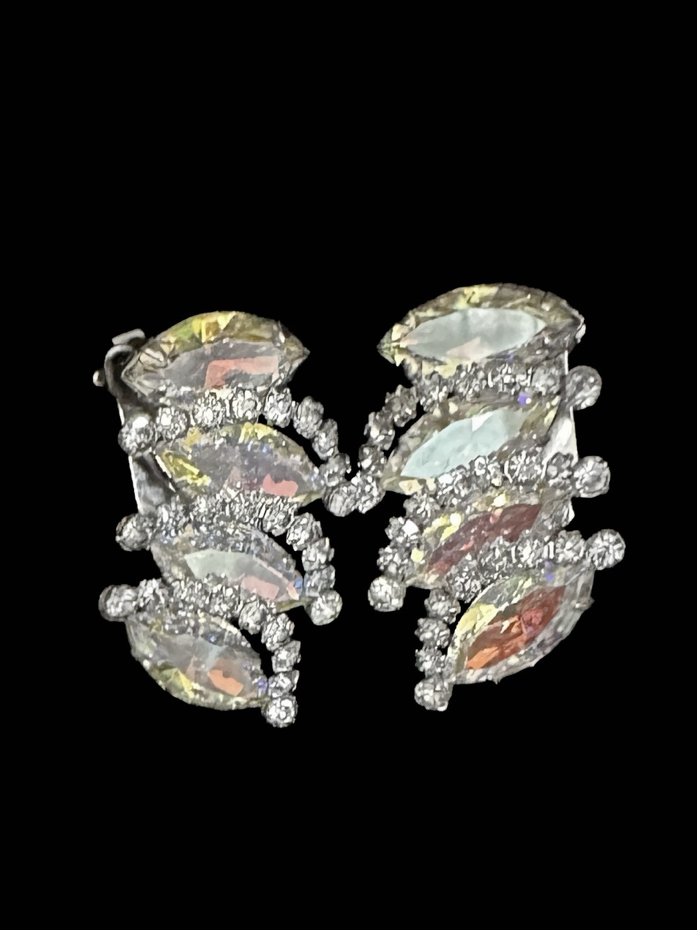 Crystal Marquis-Cut Multi-Color Clip Earrings - Unbranded